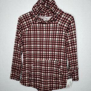 Lularoe Amber Womens Lightweight Pull Over Hoodie Kangaroo Pockets Plaid Sz S